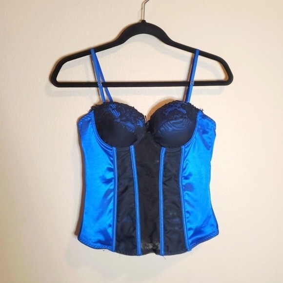 Natine blue and black satin lace corset size 36B - Picture 1 of 6